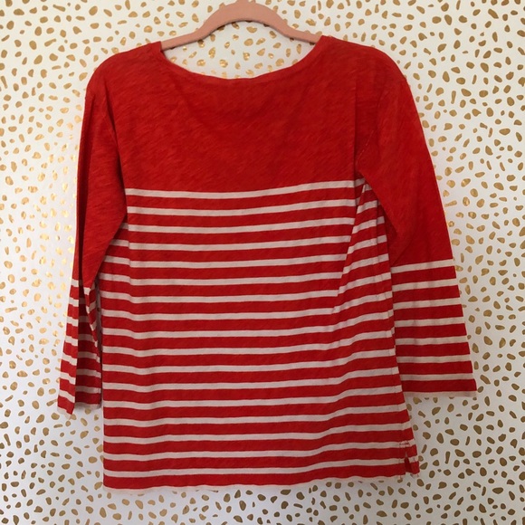 J. Crew Red Long Sleeve Stripe Boatneck Tee - Picture 6 of 7